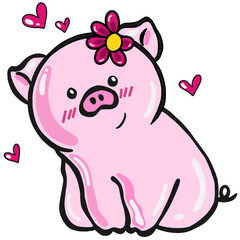 Cute icon pig flower 