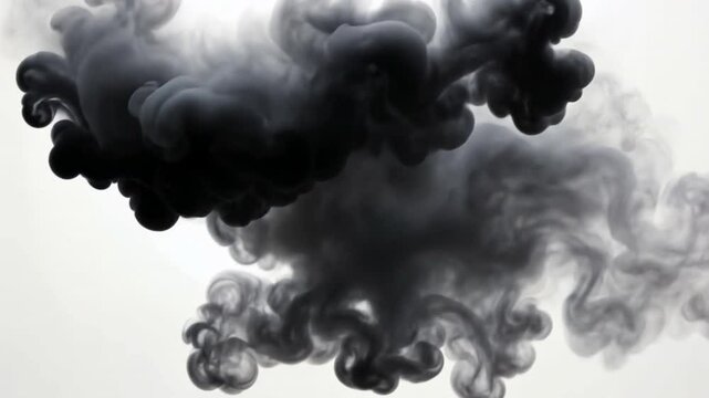 Dark Smoke Swirl: Abstract image of a dark, swirling smoke cloud against a light background, creating a dramatic and moody atmosphere. The texture is rich and detailed.