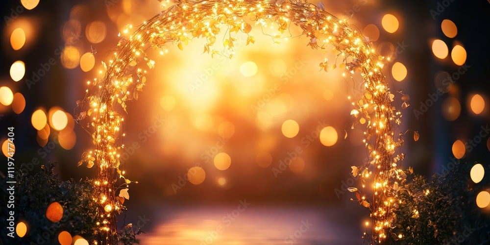 Poster magic illuminated archway with glowing fairy lights and bokeh background creating a festive atmosphe