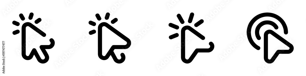 Poster set of cursor icons click, vector icons. mouse click cursor set. cursor icon. vector illustration. e