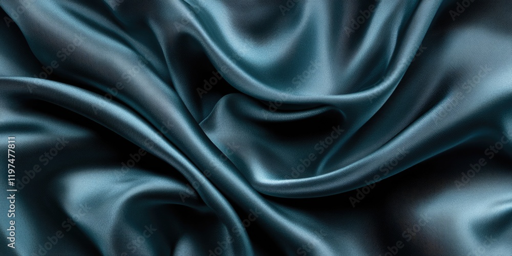 Poster smooth dark teal satin fabric texture with folds and soft sheen suitable for background or textile d