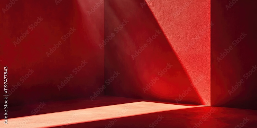 Poster abstract red interior space with lighting shadows and copy space for text placement. modern minimali