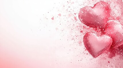 Fototapeta premium A whimsical scene filled with floating hearts dances against a soft pink backdrop, radiating love and joy, perfect for celebrating Valentine's Day.
