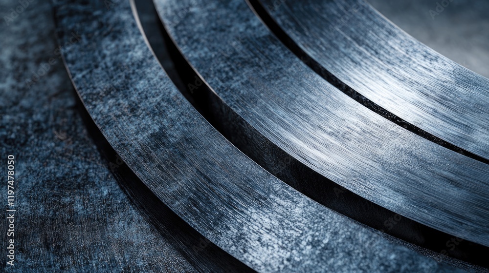 Poster close-up view of textured metallic circles with reflective surfaces and abstract background featurin