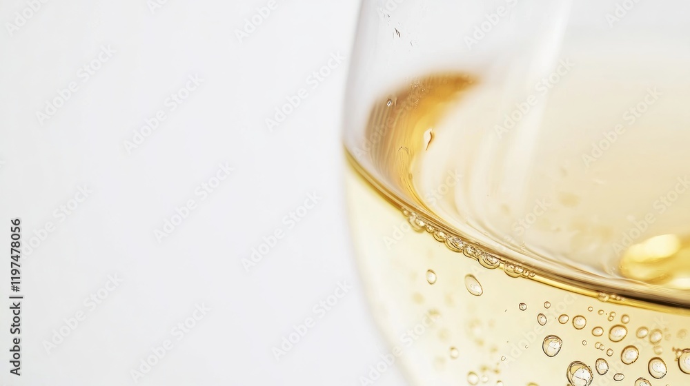 Aufkleber close-up of sparkling white wine in glass with bubbles and soft focus background and ample copy spac