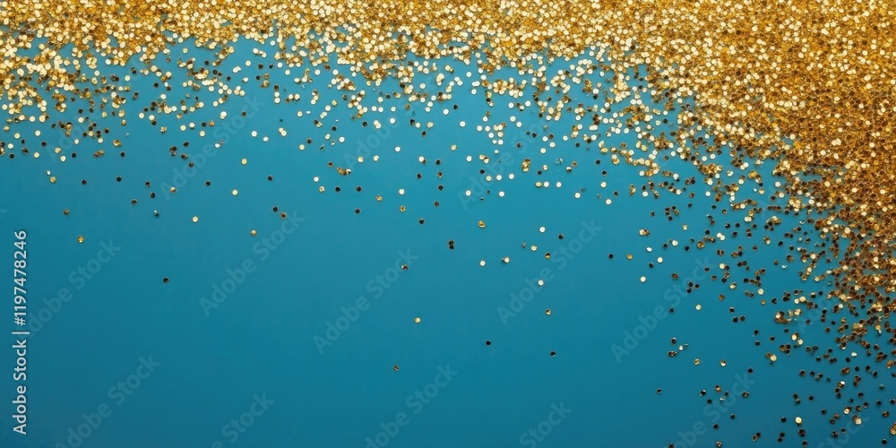 Poster golden glitter on a turquoise background with copy space for text or graphic design elements.