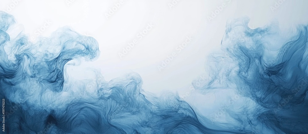 Poster blue abstract smoke or fog background with soft details and copy space for text placement.