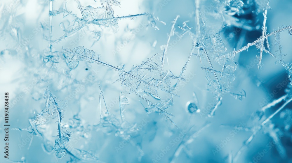 Aufkleber close-up of intricate snowflakes on a blue background with copy space for text insertion