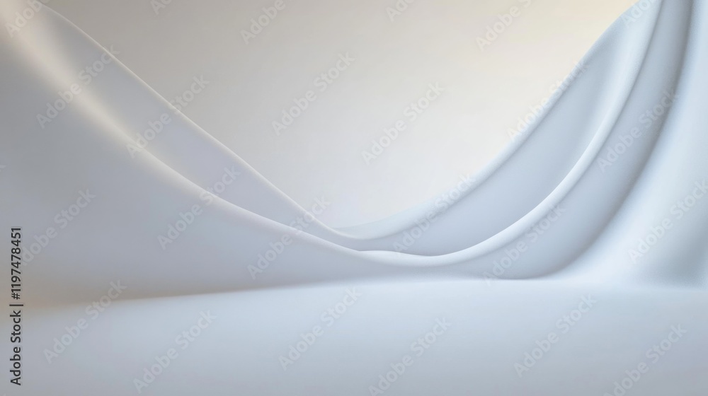 Poster smooth white fabric draping elegantly with soft curves and gentle folds on a neutral background, pro