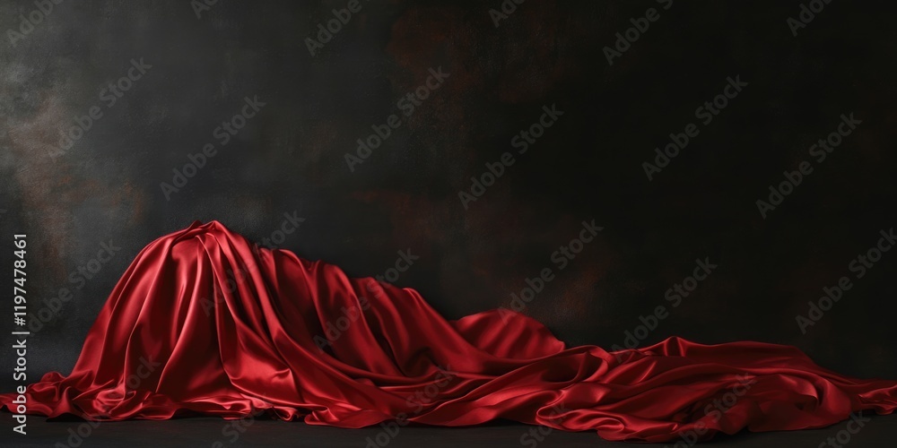 Poster red satin fabric draped artistically on a dark background with copy space for text ð´ð¾ð±ð°ð²ð»ðµð½ð