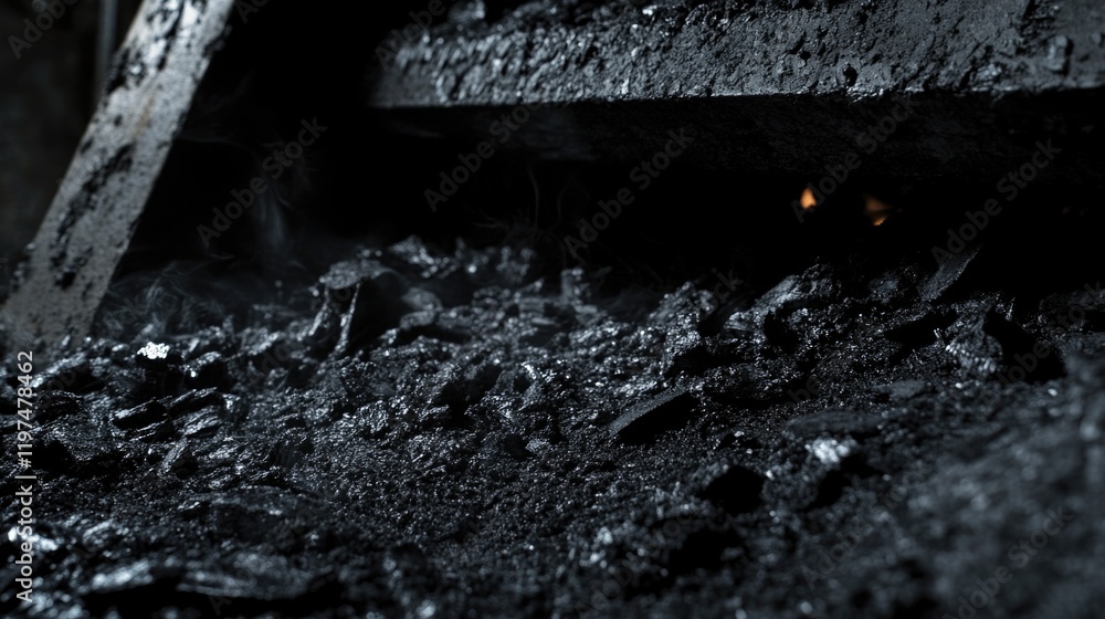 Poster dark textured background of coal and ash with subtle glow in the distance copy space available