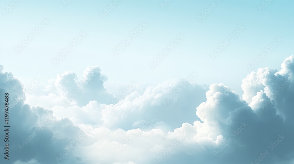 Aufkleber soft fluffy clouds in a clear blue sky with ample copy space for text placement