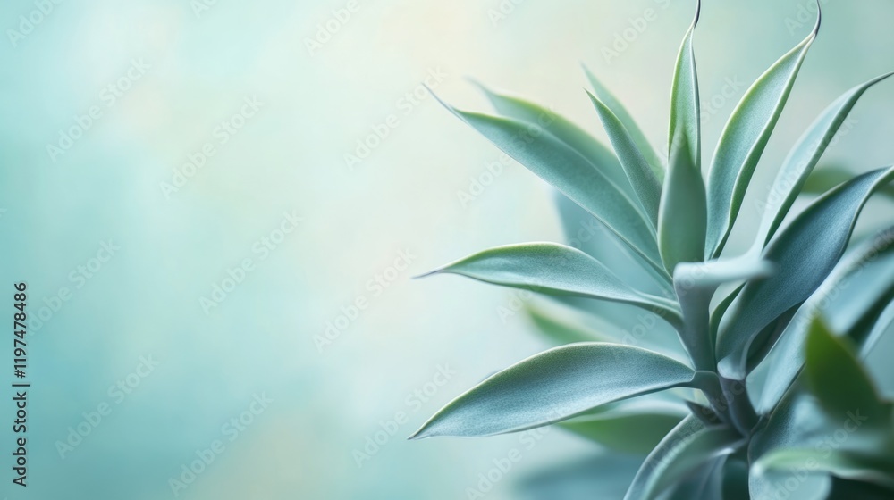 Poster aesthetic close-up of lush green succulent leaves with soft blurred background and ample copy space 