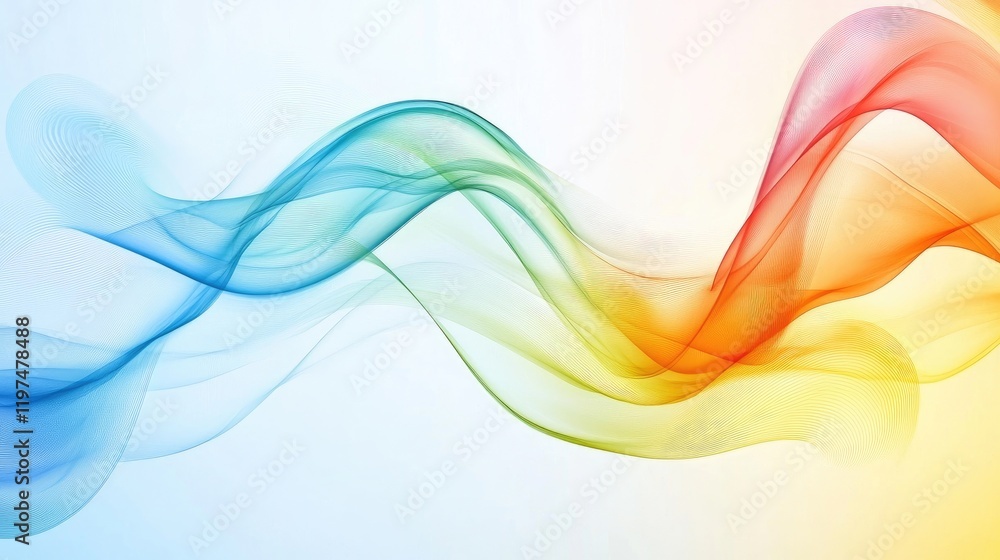 Poster colorful abstract waves with gradients in blue, green, yellow, and red on gradient light background 