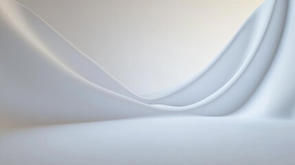 Obraz premium Smooth white fabric draping elegantly with soft curves and gentle folds on a neutral background, providing ample Copy Space for text placement.