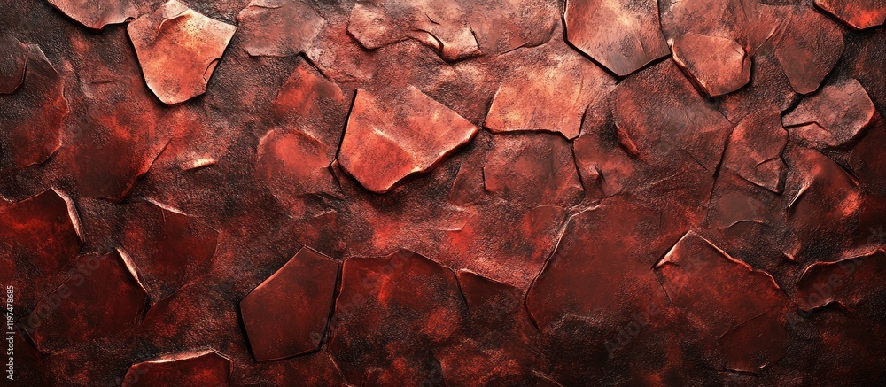 Poster abstract textured background of metallic red and copper stone tiles with uneven surfaces and mixed l