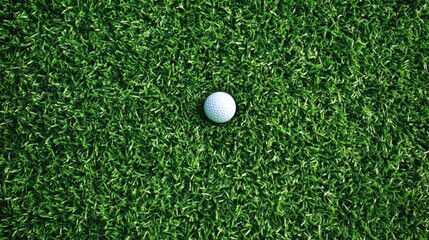 Golf ball on lush green artificial turf background with copy space for text placement
