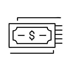 Dollar bill in motion icon in minimalist line art style