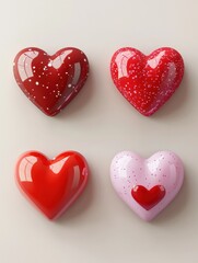 Fototapeta premium Hearts. 3d render vector icon set. Valentine day decorations