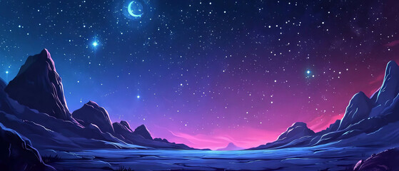 Fototapeta premium Celestial spectacle of a starry night over tranquil mountains and vast horizon