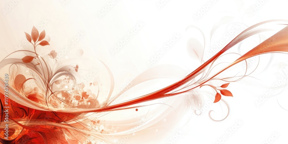 Aufkleber abstract floral background design with flowing red and orange curves and decorative elements, featur
