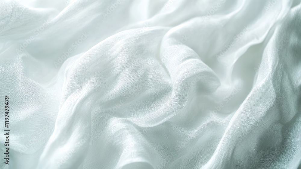 Poster textured white silk fabric with soft folds and gentle waves copy space for design use