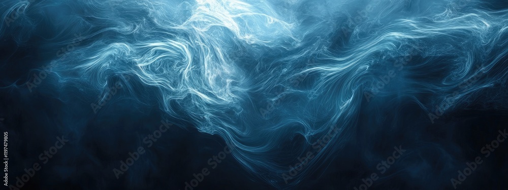 Poster blue smoke abstract background with soft swirls and copy space for text
