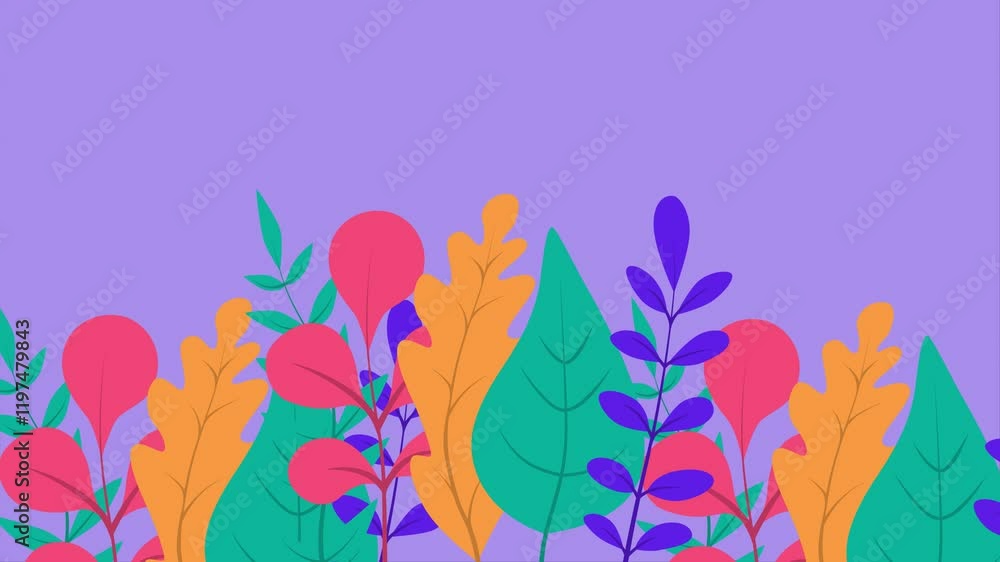 Poster colored leaves and branches. minimal modern seamless motion design. abstract loop animation