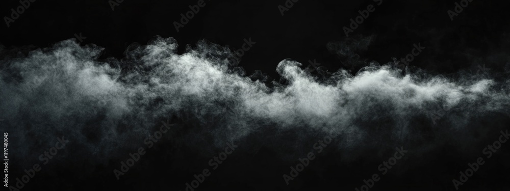Poster dark smoke clouds on a black background with ample copy space for text or design elements