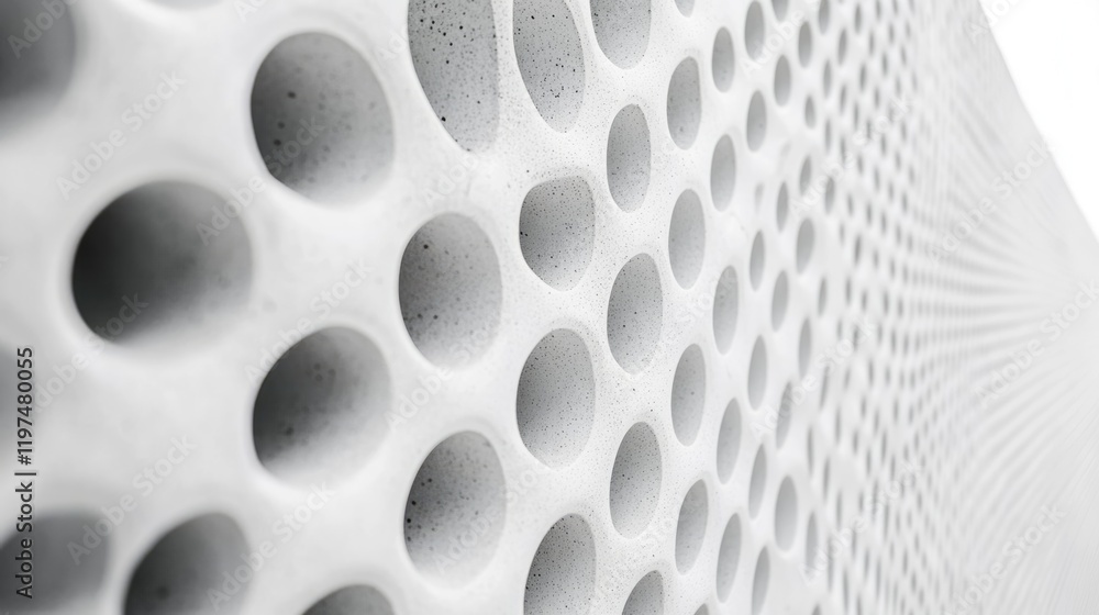 Poster abstract concrete wall with circular holes showcasing modern design and texture, featuring ample cop