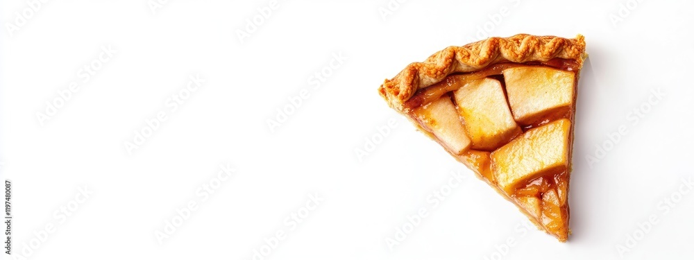 Poster Apple pie slice on white background with Copy Space for text placement