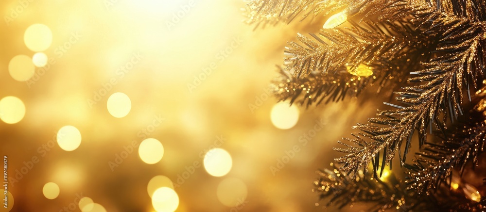 Poster christmas tree with golden bokeh lights in the background creating a festive atmosphere copy space