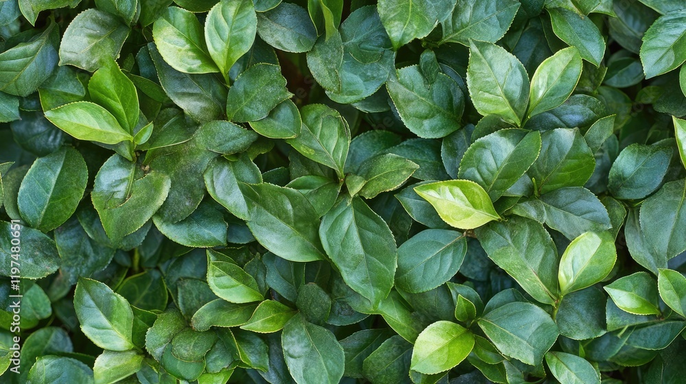 Poster green leaves background texture with natural foliage patterns and copy space for text placement