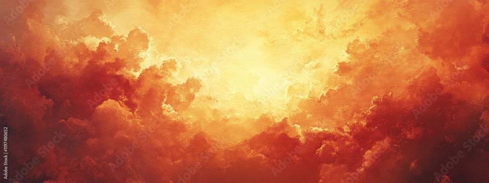 Poster dramatic orange and golden clouds illuminated by sunlight creating a vibrant atmospheric background 