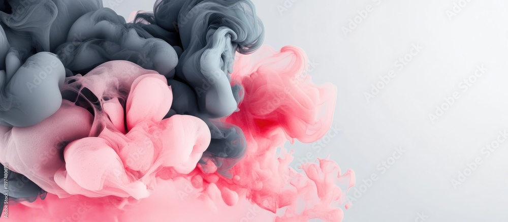 Poster abstract colorful smoke swirl in shades of gray and pink on a light background with copy space for t