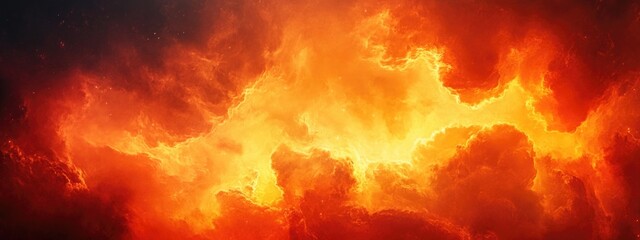 Vibrant orange and red dramatic sky with storm clouds and sunlight breaking through Copy Space