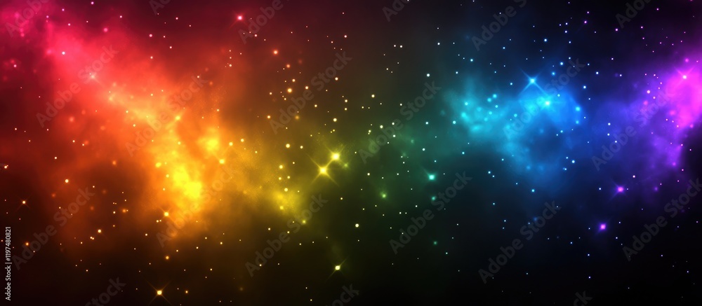 Poster colorful abstract galaxy background with stars and cosmic dust in a vibrant spectrum colorful design