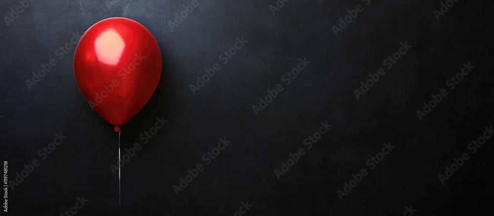 Poster red balloon against a dark background with ample copy space for text or graphic overlay