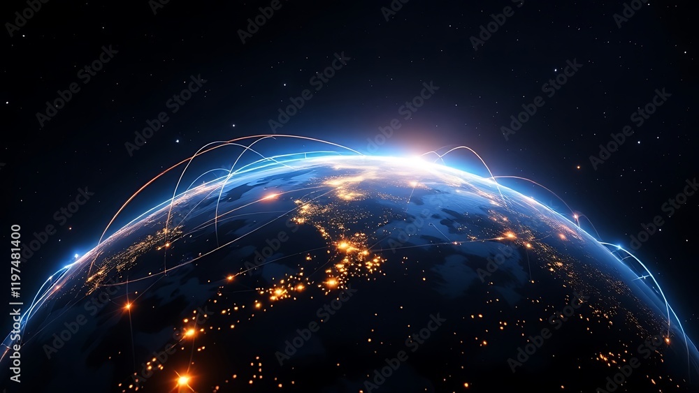 Poster night earth global virtual internet world connection of metaverse technology network digital communi