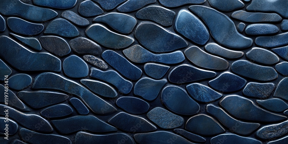 Poster dark blue polished river stones texture background with varying shapes and sizes ideal for design us