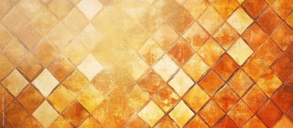 Poster abstract orange and yellow textured mosaic pattern with diamond shapes and soft lighting ideal for b