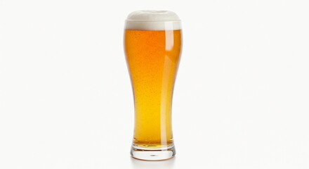taça de chopp tulipa gelada com colarinho e fundo branco