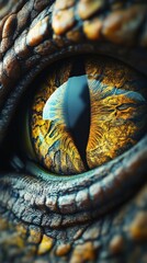 Fototapeta premium Captivating close-up of a reptilian eye showcasing intricate textures and vibrant colors in a natural environment