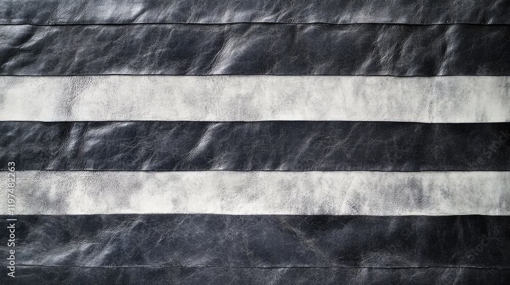 Poster textured leather background with alternating black and white horizontal stripes and copy space for d