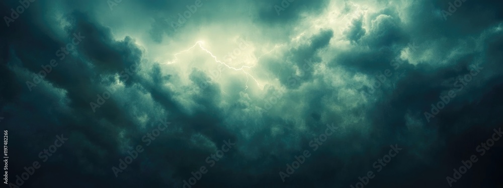 Poster dramatic dark stormy clouds with swirling patterns and illuminated area in the center suitable for b