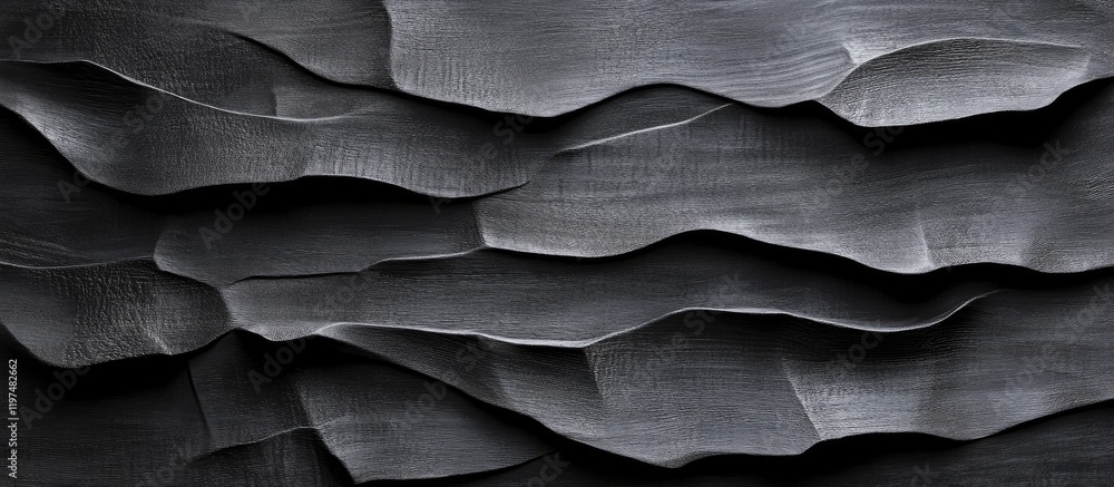 Poster abstract textured background with layered metallic surface in shades of gray and black featuring cop