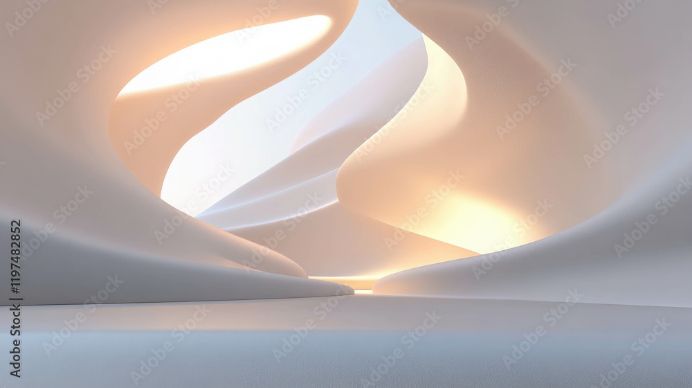 Poster serene 3d abstract scene with soft light and organic shapes in a minimalist style
