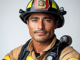 Firefighter portrait showcasing determination and bravery in protective gear for emergency response