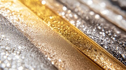 Glittering gold and silver metallic texture with shimmering reflections and bokeh effect Copy Space for text placement