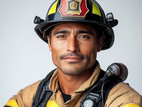 Firefighter portrait showcasing determination and bravery in protective gear for emergency response